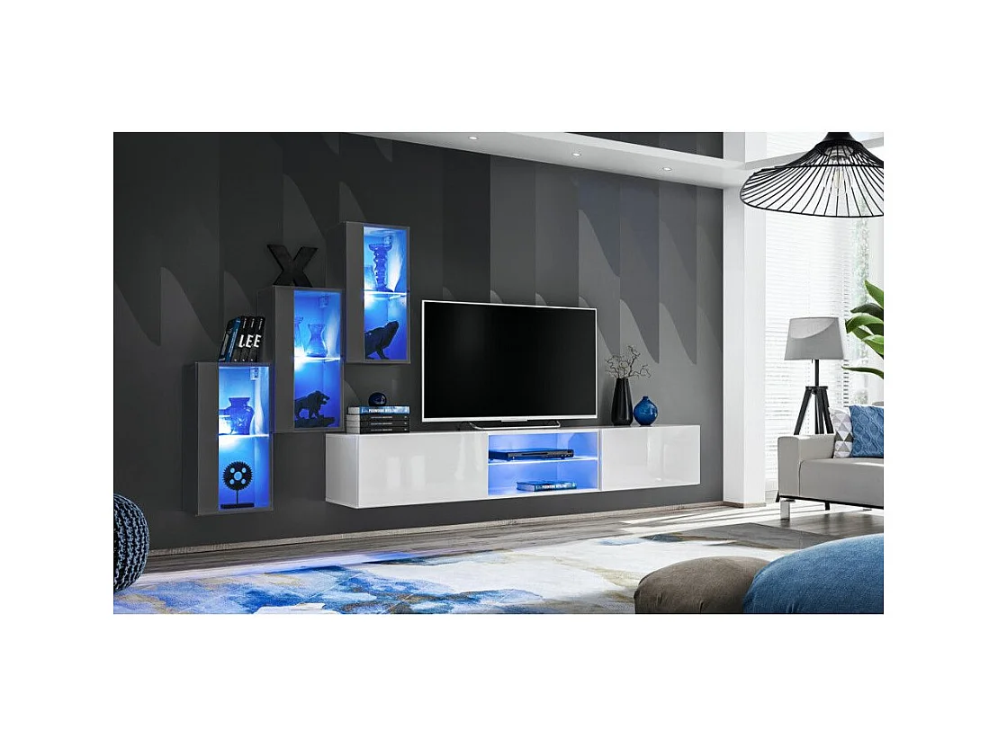 Ensemble Meuble TV "Switch XXII" 210cm Gris & Blanc