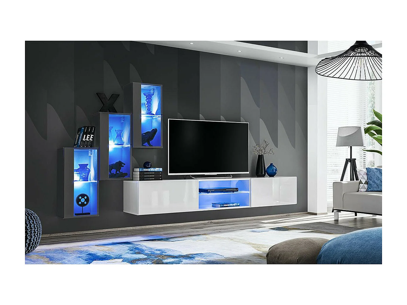 Ensemble Meuble TV "Switch XXII" 210cm Gris & Blanc