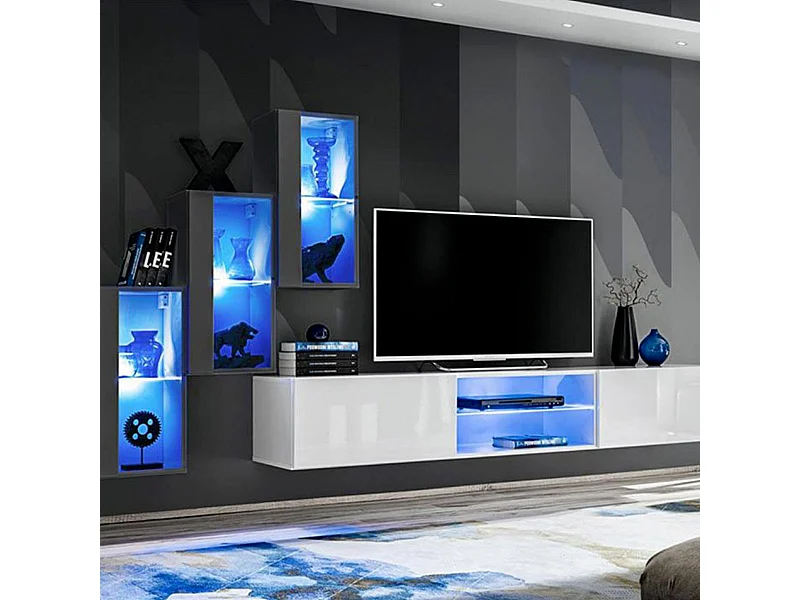 Ensemble Meuble TV "Switch XXII" 210cm Gris & Blanc