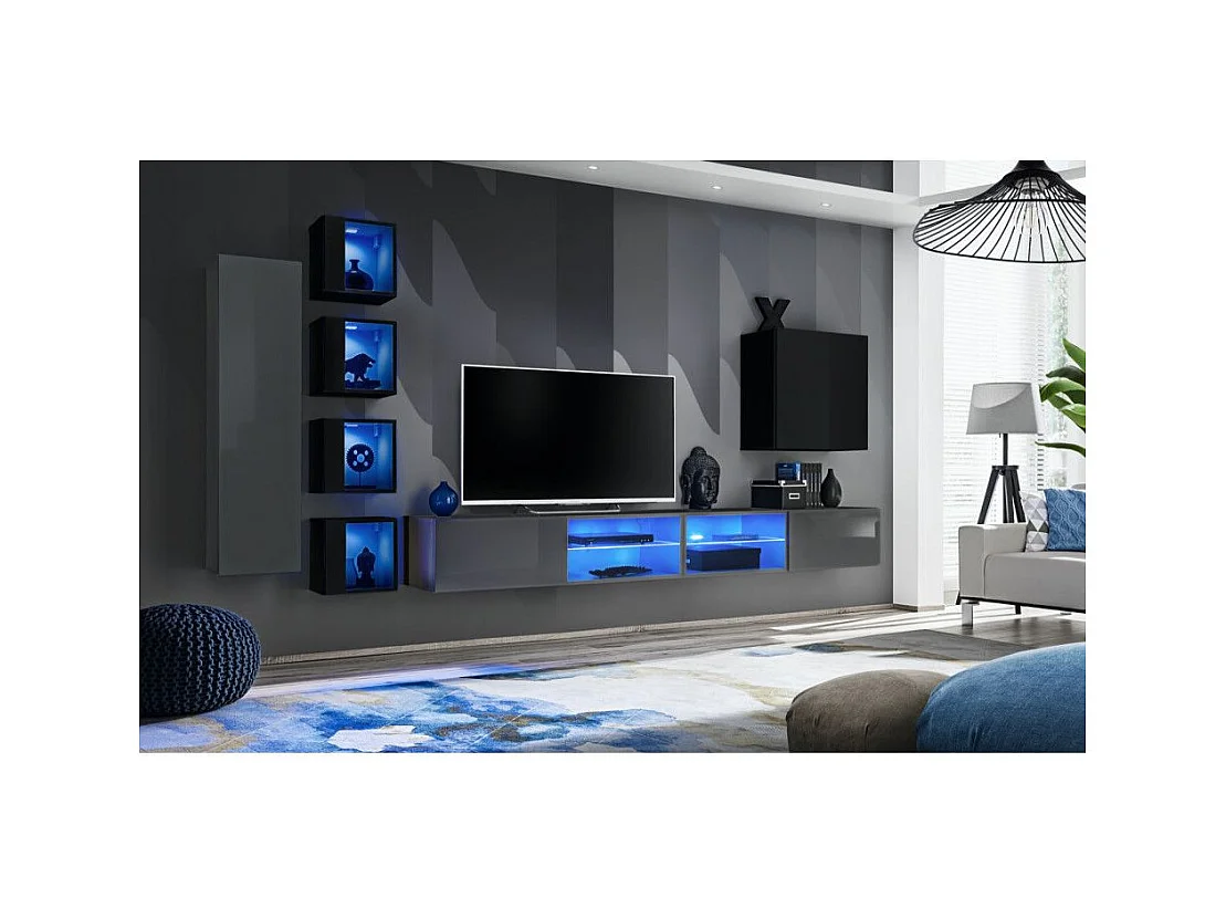 Ensemble Meuble TV "Switch XXVI" 320cm Gris & Noir