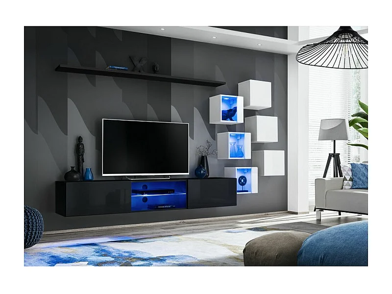 Ensemble Meuble TV "Switch XXI" 260cm Noir & Blanc