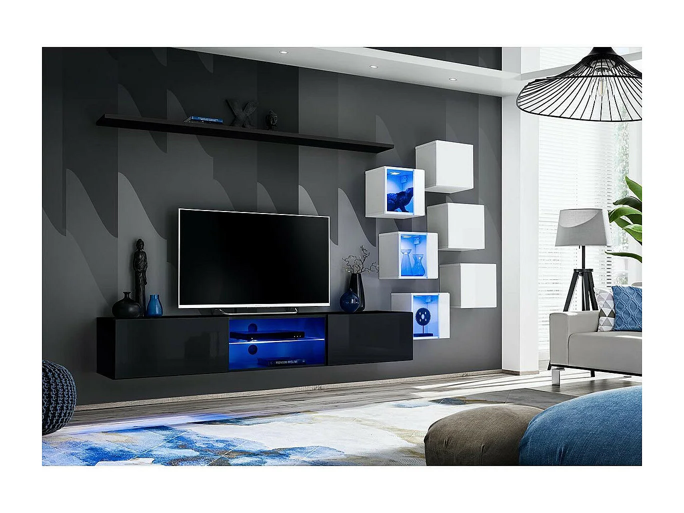 Ensemble Meuble TV "Switch XXI" 260cm Noir & Blanc
