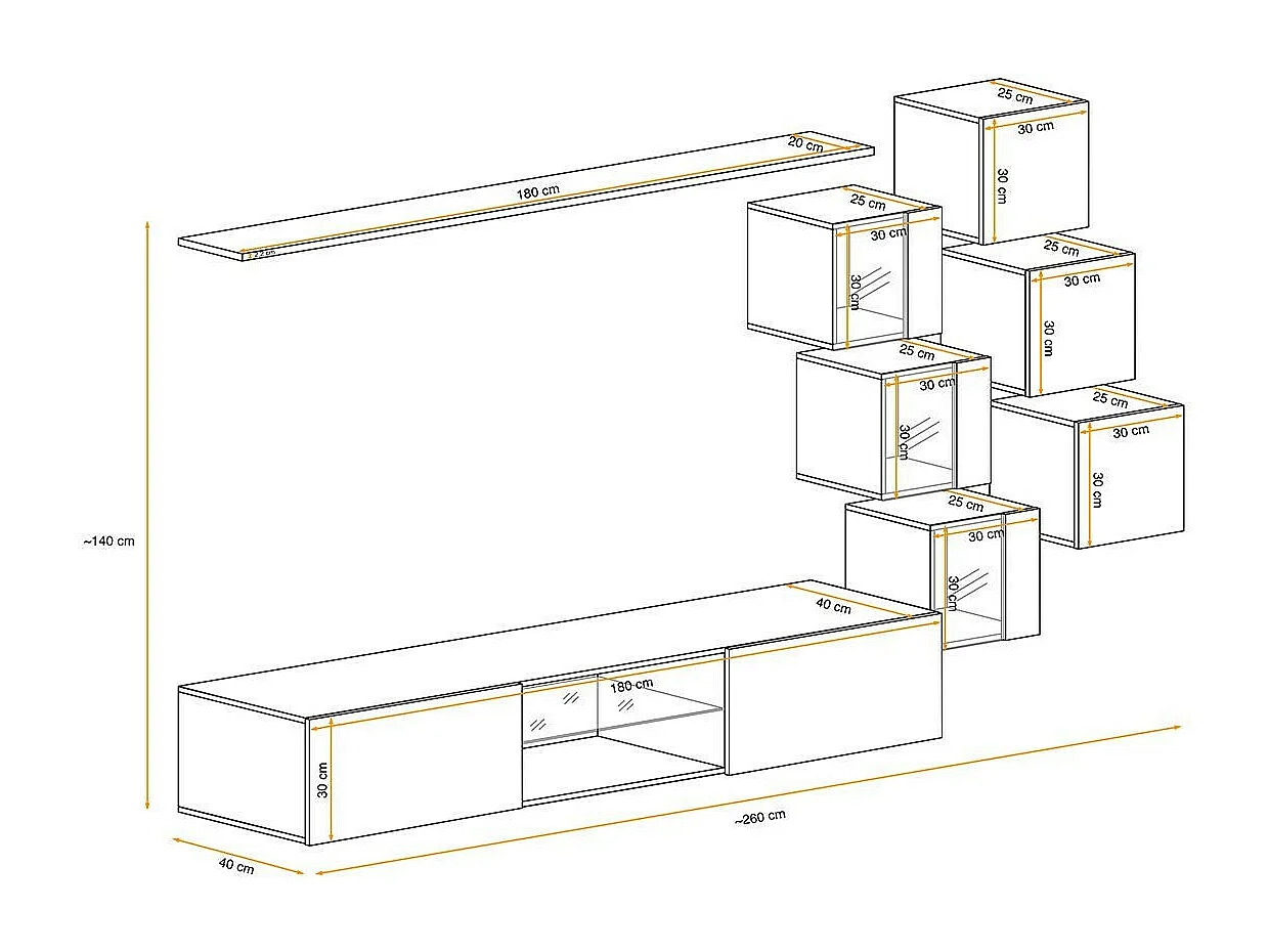 Ensemble Meuble TV "Switch XXI" 260cm Noir & Blanc