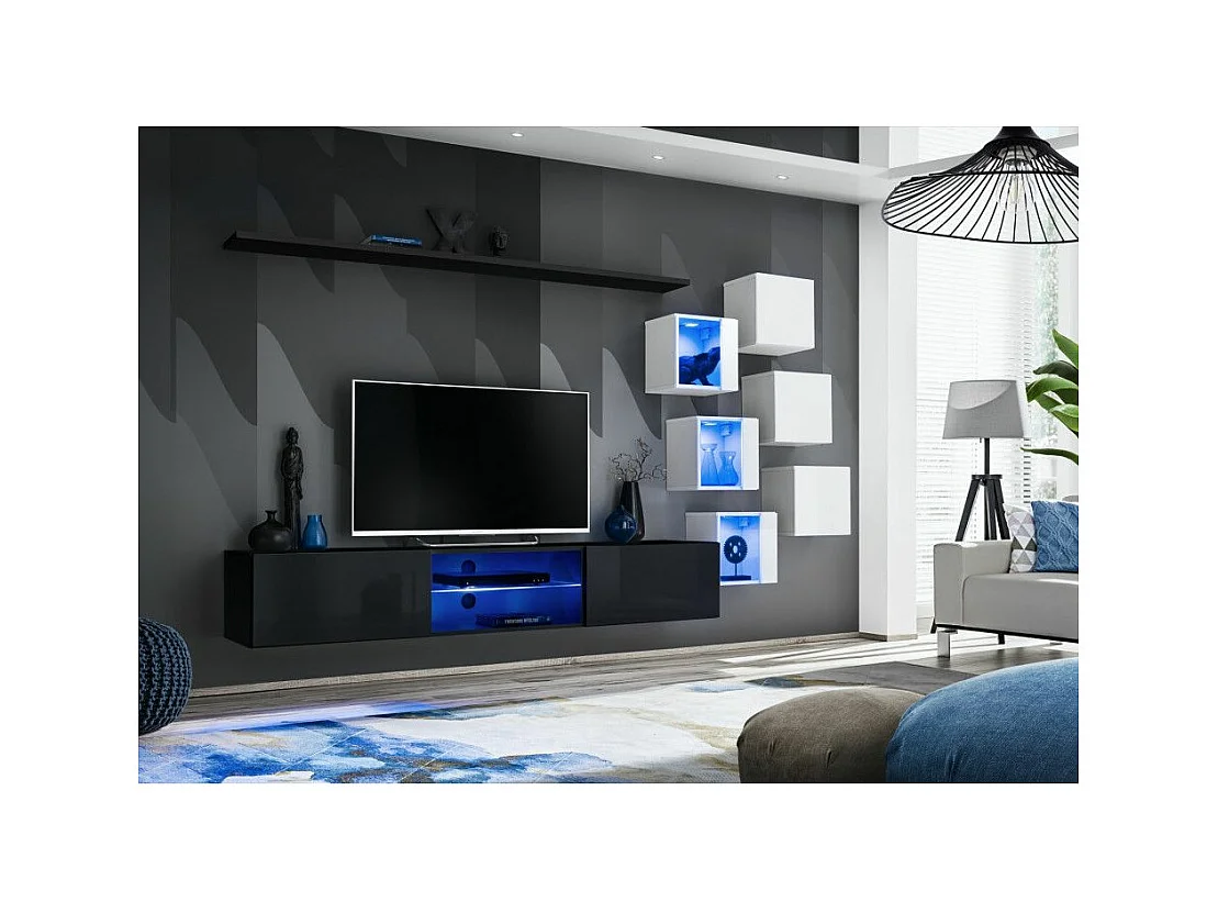 Ensemble Meuble TV "Switch XXI" 260cm Noir & Blanc