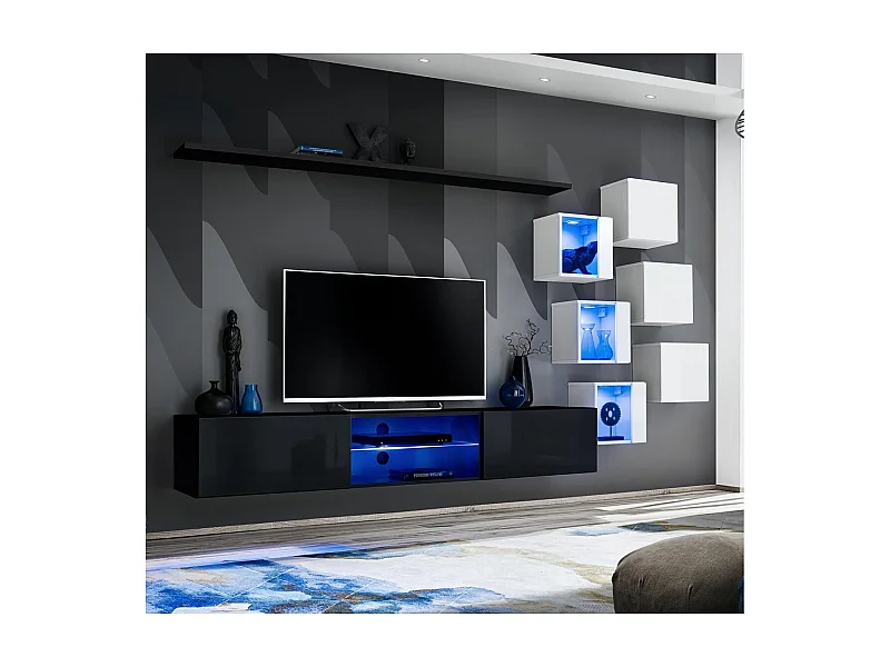 Ensemble Meuble TV "Switch XXI" 260cm Noir & Blanc
