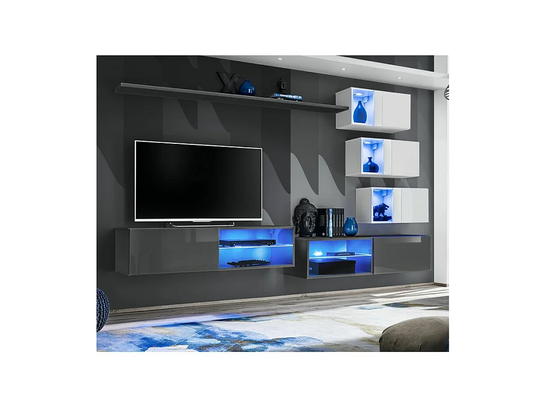 Ensemble Meuble TV "Switch XXIV" 250cm Gris & Blanc