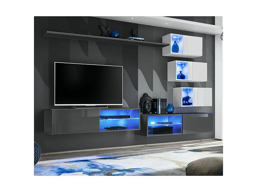 Ensemble Meuble TV "Switch XXIV" 250cm Gris & Blanc