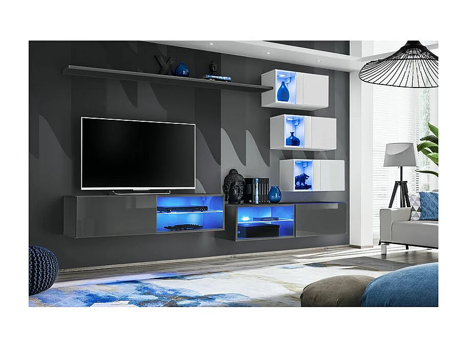 Ensemble Meuble TV "Switch XXIV" 250cm Gris & Blanc