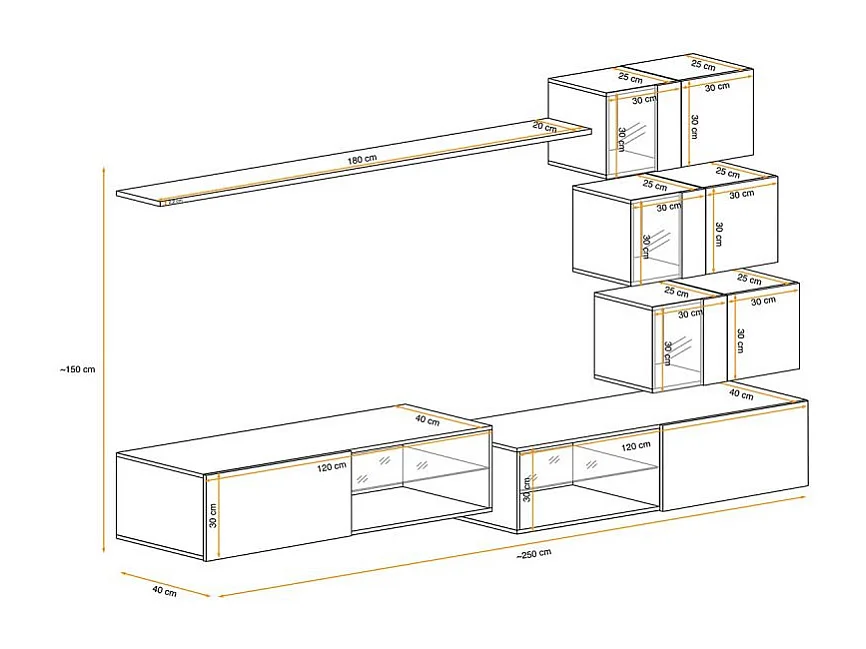 Ensemble Meuble TV "Switch XXIV" 250cm Gris & Blanc