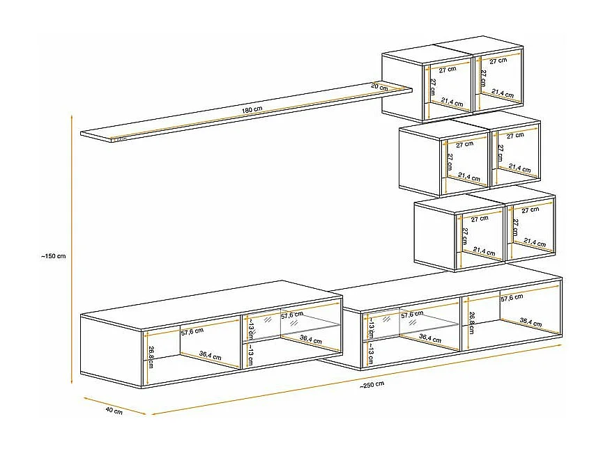 Ensemble Meuble TV "Switch XXIV" 250cm Gris & Blanc