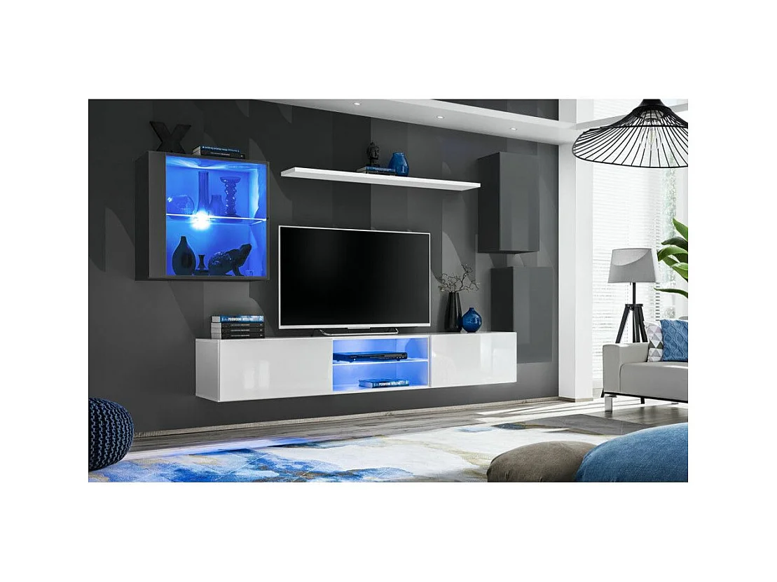 Ensemble Meuble TV "Switch XXIII" 250cm Gris & Blanc
