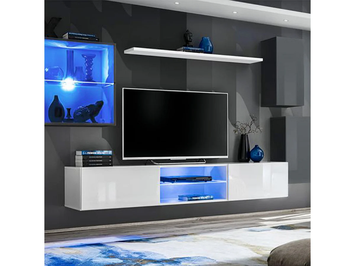 Ensemble Meuble TV "Switch XXIII" 250cm Gris & Blanc