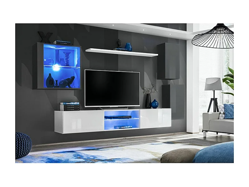 Ensemble Meuble TV "Switch XXIII" 250cm Gris & Blanc