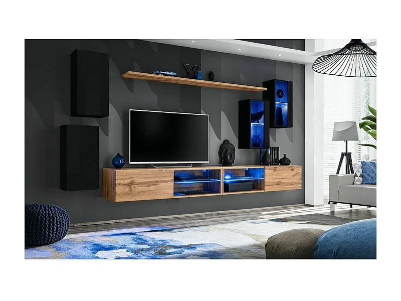 Ensemble Meuble TV "Switch XXV" 280cm Noir & Naturel