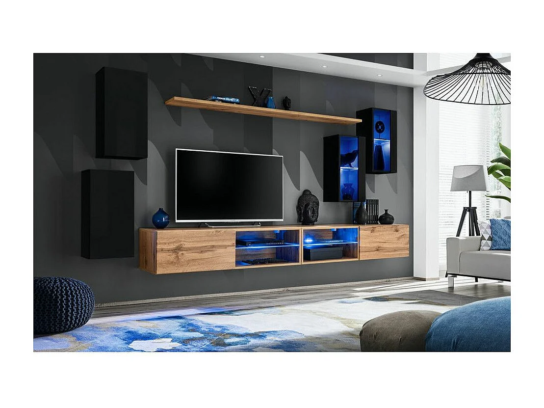 Ensemble Meuble TV "Switch XXV" 280cm Noir & Naturel