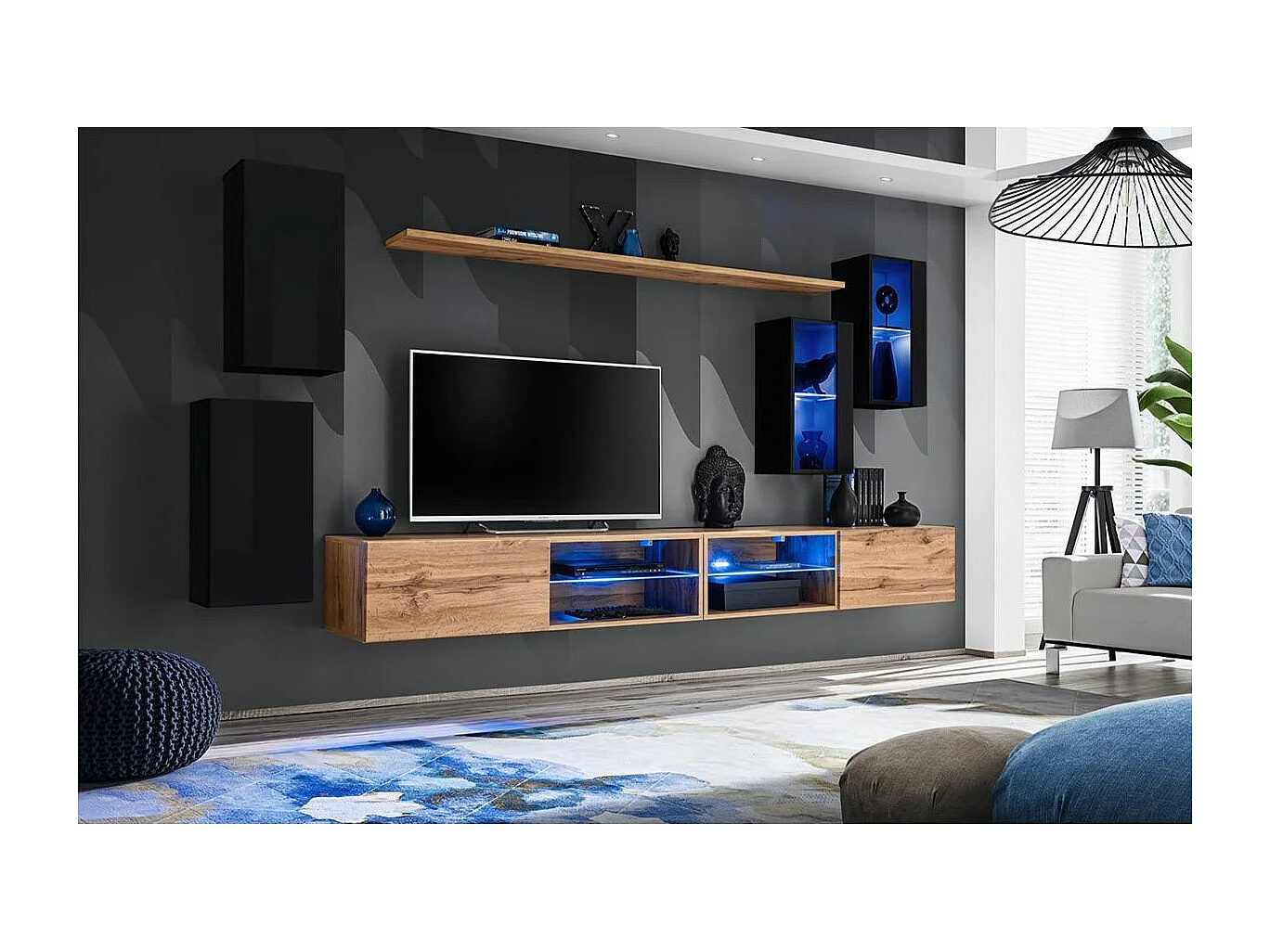 Ensemble Meuble TV "Switch XXV" 280cm Noir & Naturel
