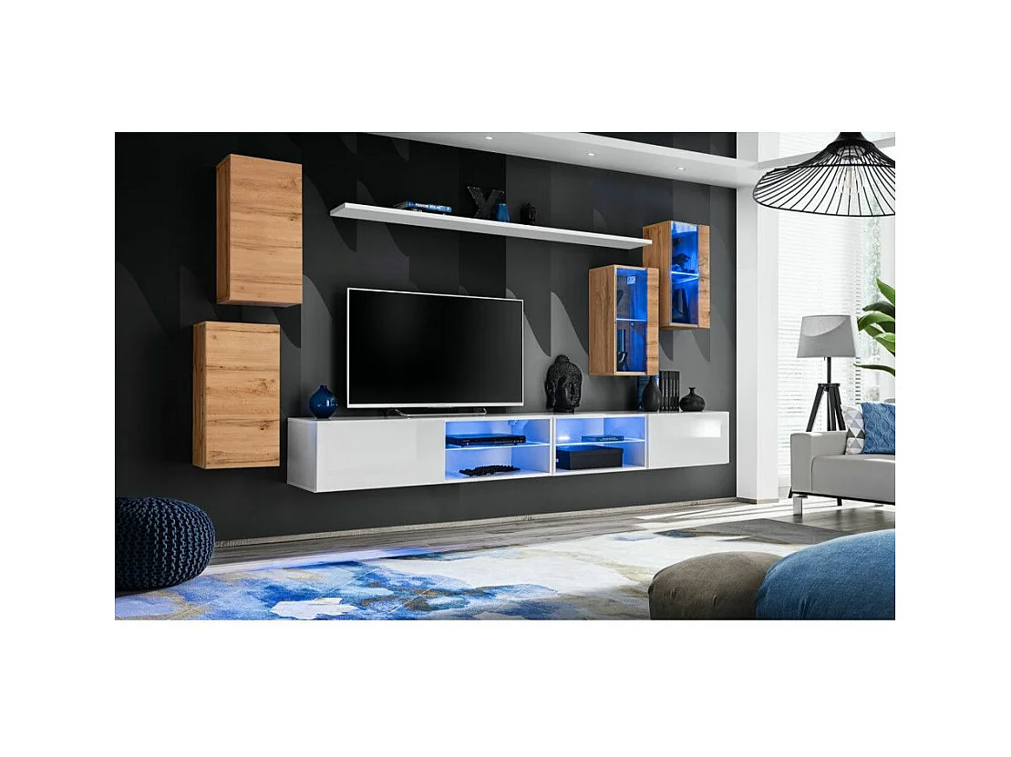 Ensemble Meuble TV "Switch XXV" 280cm Naturel & Blanc