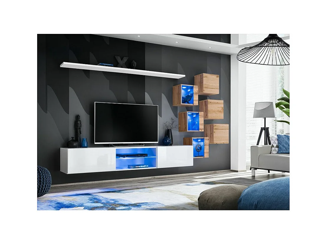 Ensemble Meuble TV "Switch XXI" 260cm Blanc & Naturel