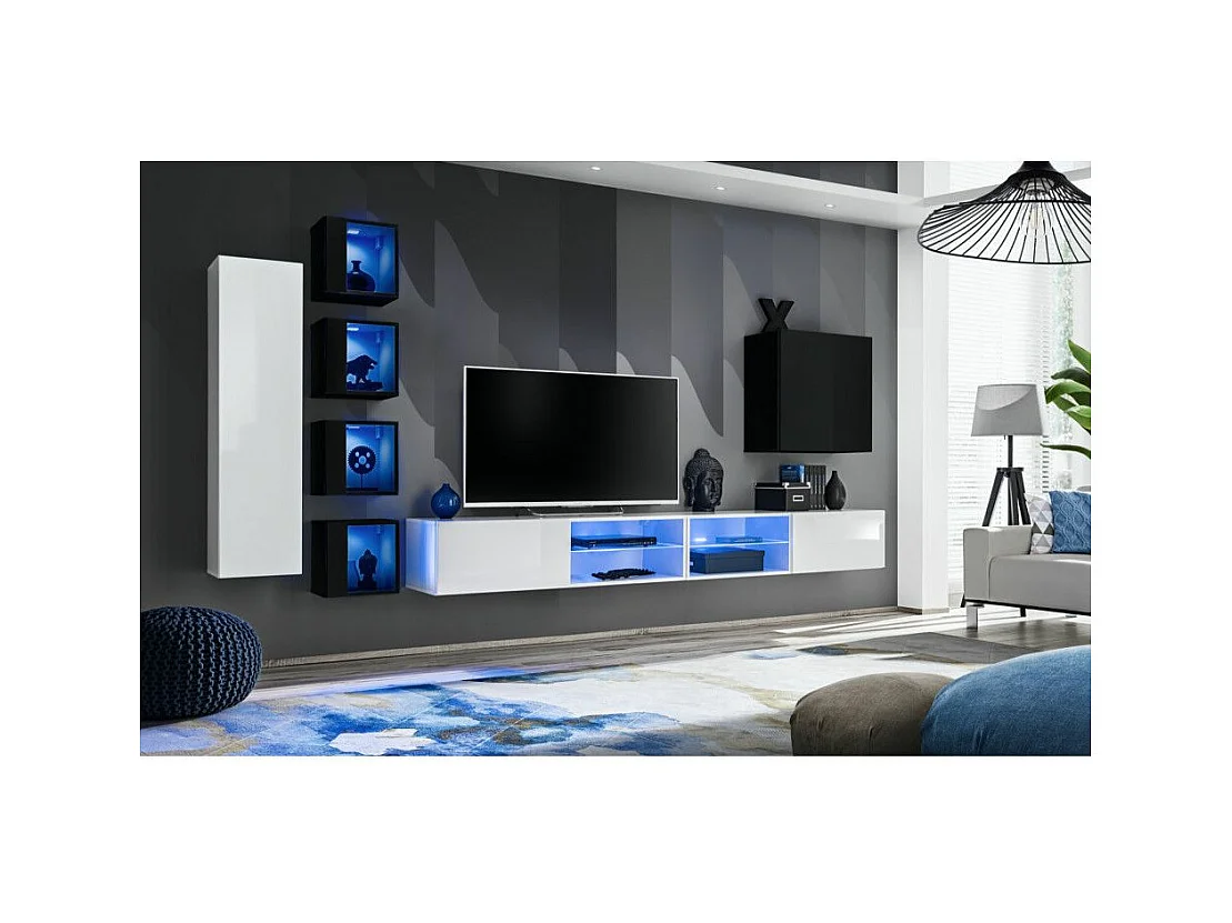Ensemble Meuble TV "Switch XXVI" 320cm Blanc & Noir