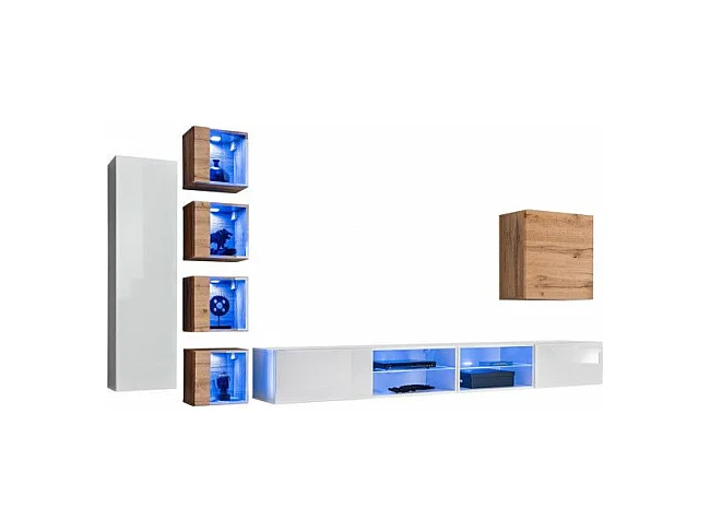 Ensemble Meuble TV "Switch XXVI" 320cm Blanc & Naturel