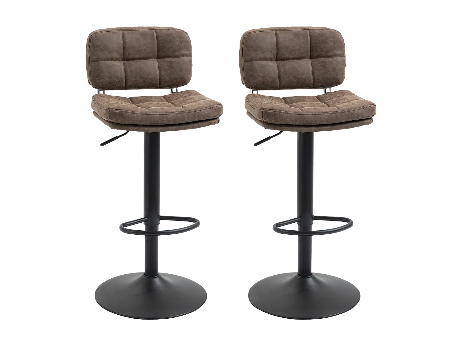 Lot de 2 tabourets de bar Vintage capitonné - pivotant, réglable - repose-pied - revêtement synthétique marron effet vieilli