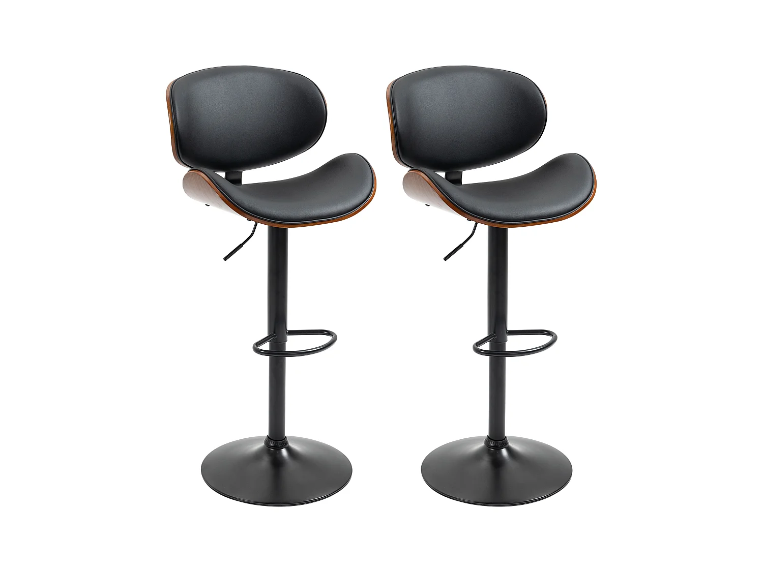 Lot de 2 tabourets de bar design contemporain hauteur d'assise réglable 62-82 cm pivotant 360° bois revêtement synthétique