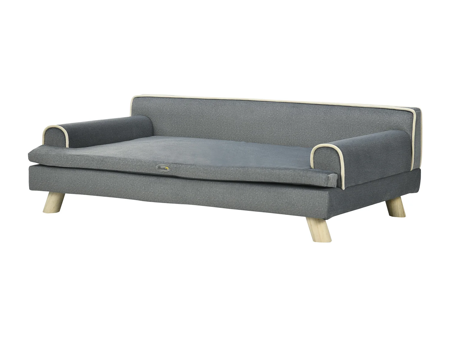 Canapé chien lit pour chien design scandinave coussin moelleux piètement bois dim. 100L x 62l x 32H cm polyester gris