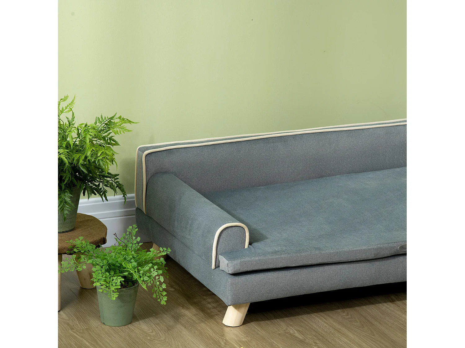 Canapé chien lit pour chien design scandinave coussin moelleux piètement bois dim. 100L x 62l x 32H cm polyester gris