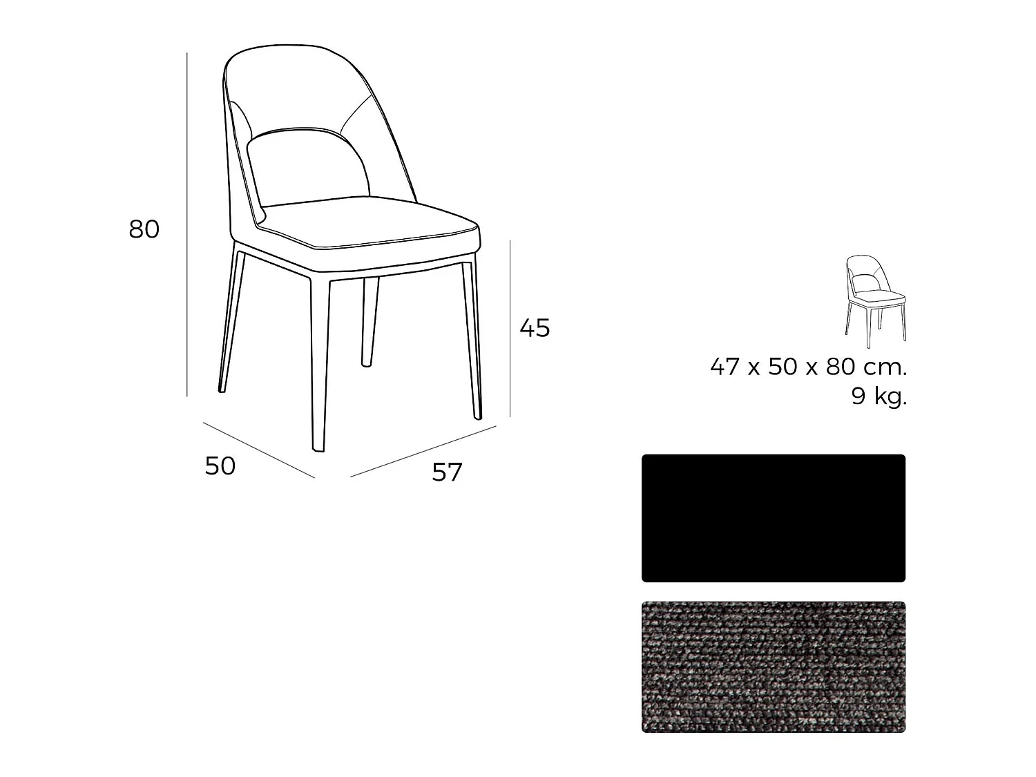 Chaise de salle à manger rembourrée en tissu structure acier