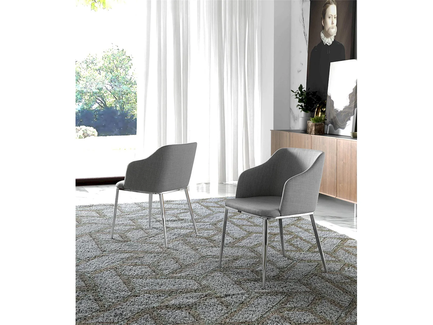 Chaise rembourrée structure acier inoxydable peint