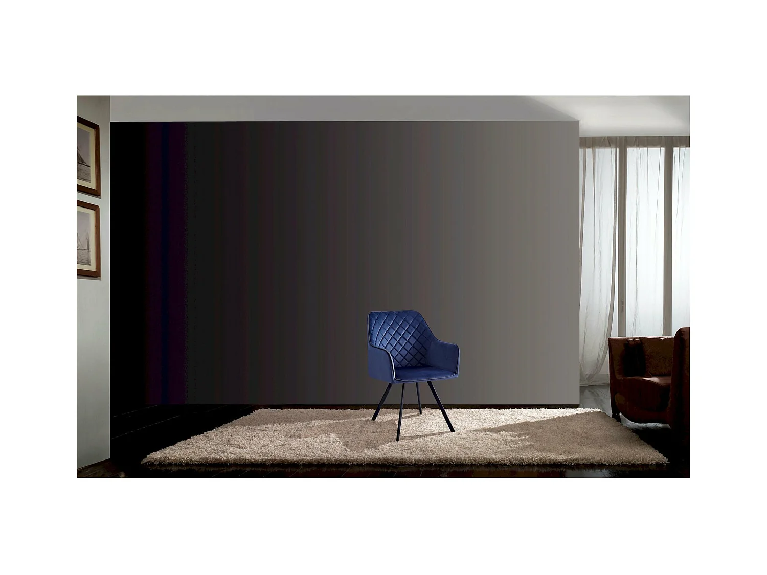 Chaise en Velours Ambre 125 Moderne et Résistante - Bleu Foncé