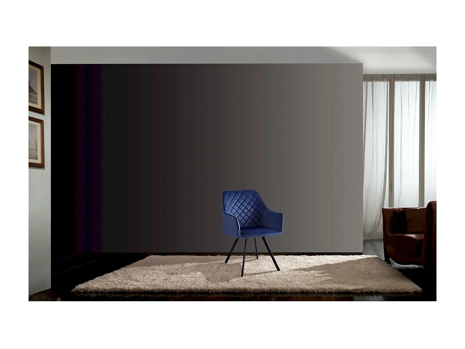 Chaise en Velours Ambre 125 Moderne et Résistante - Bleu Foncé