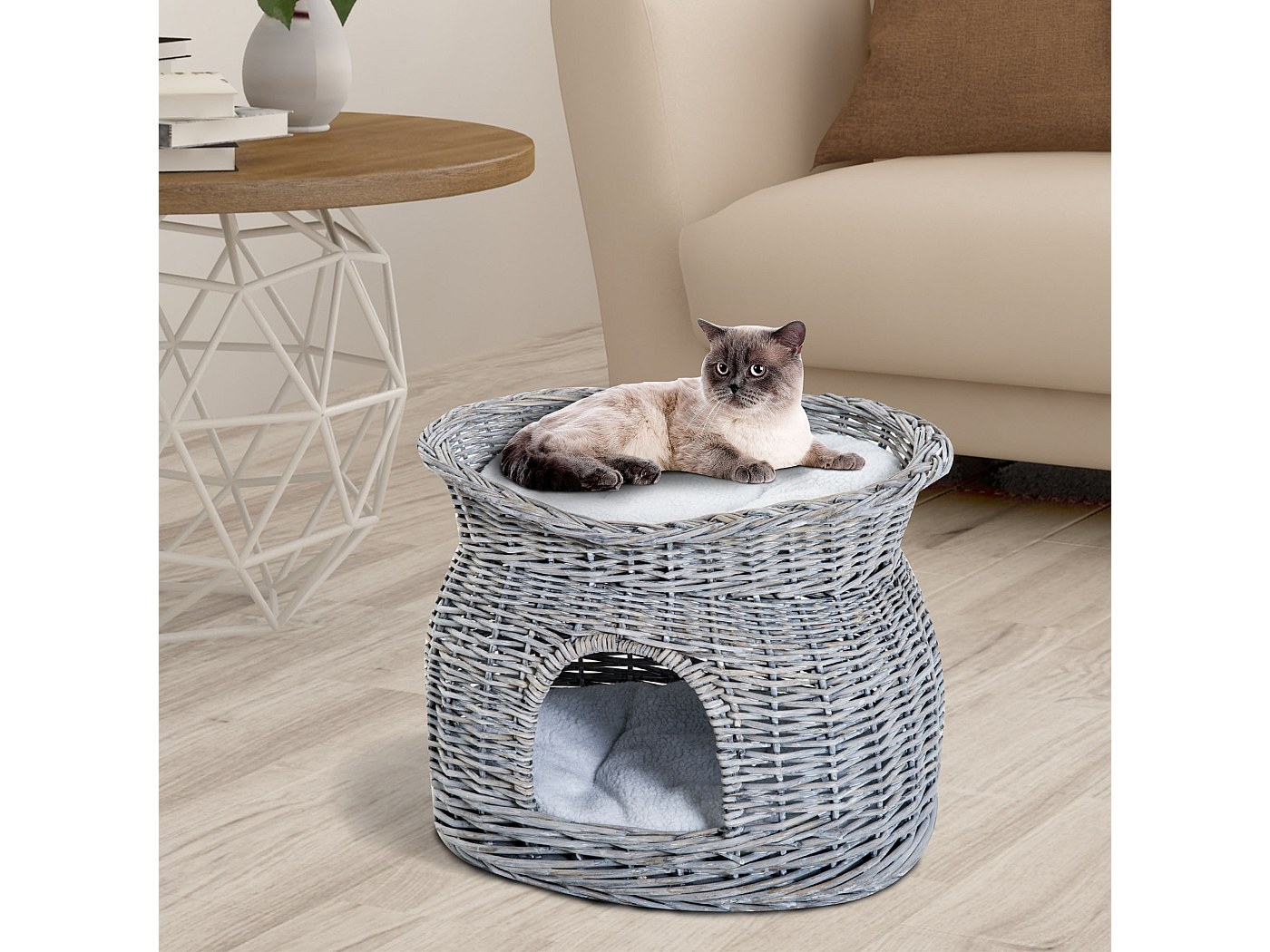 PawHut Panier chat lit chat cosy grand confort 56L x 37l x 40H cm 2