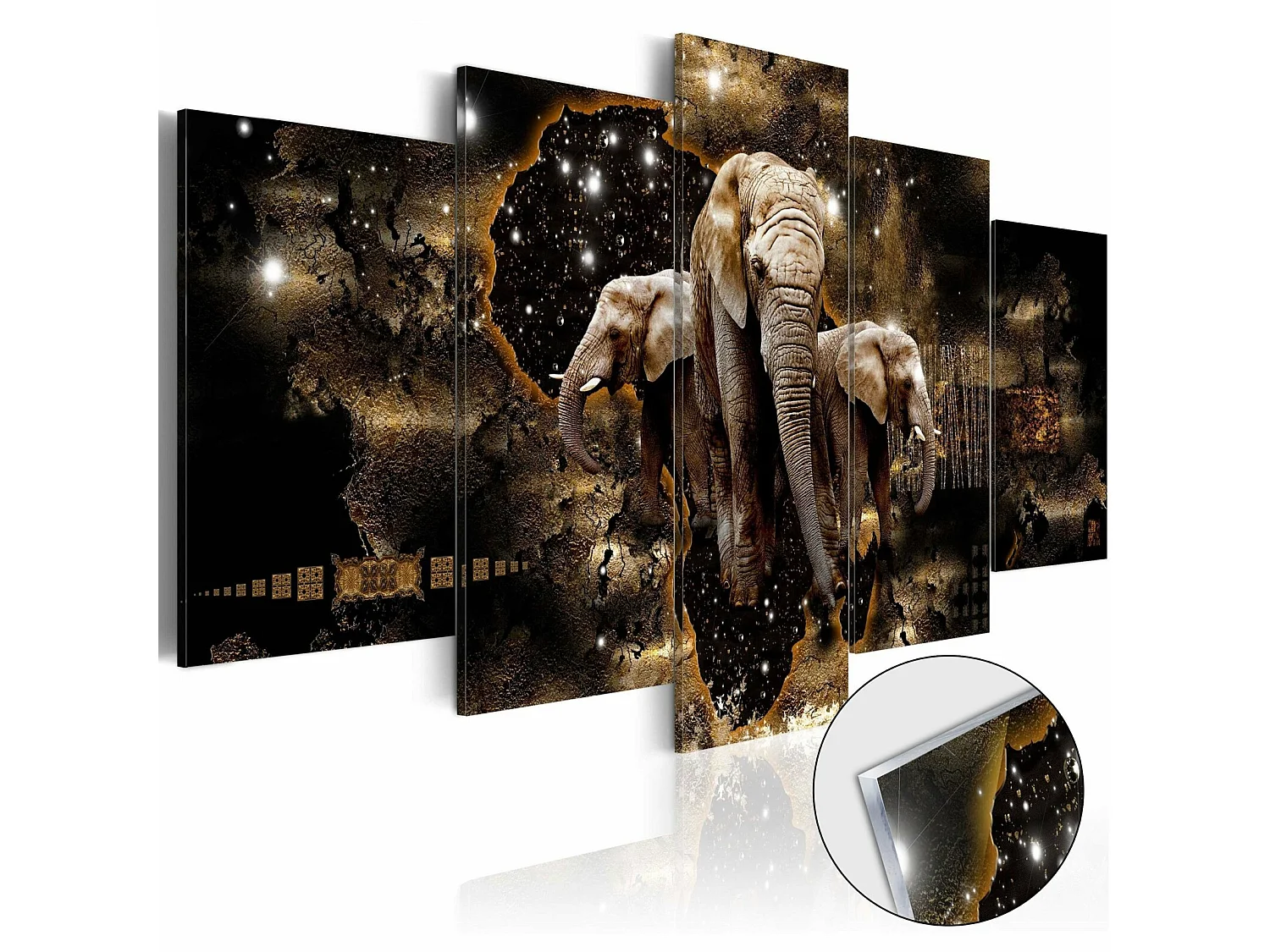 Tableau sur verre éléphants bruns - 200 x 100 cm