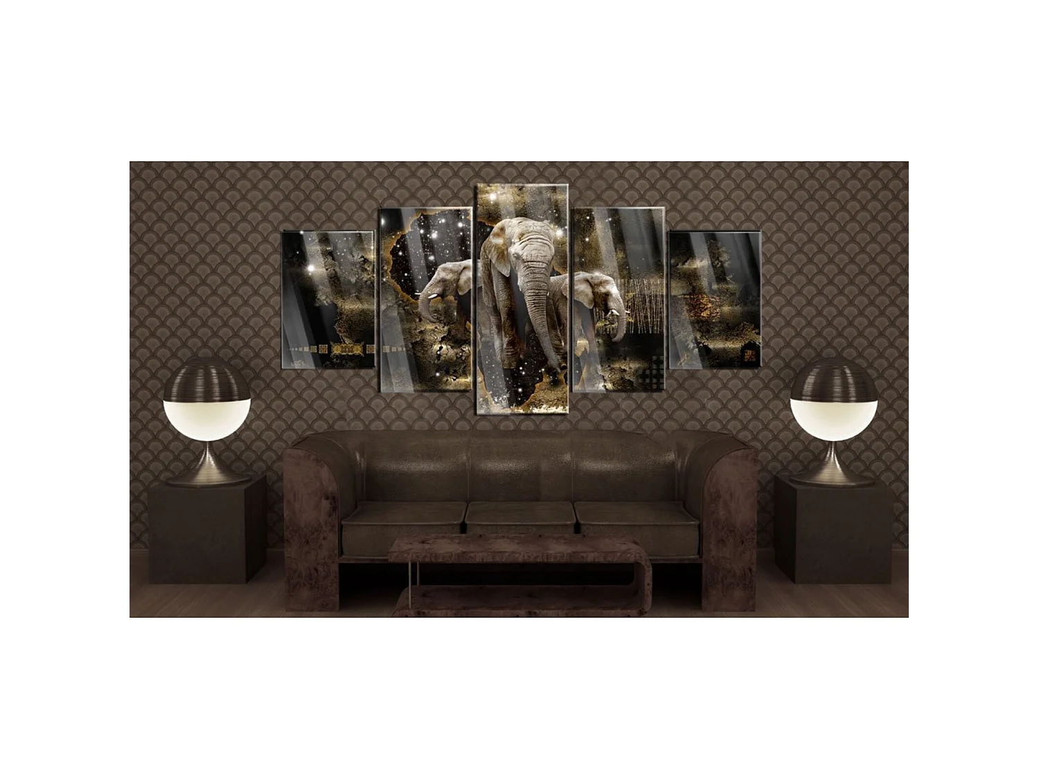 Tableau sur verre éléphants bruns - 200 x 100 cm