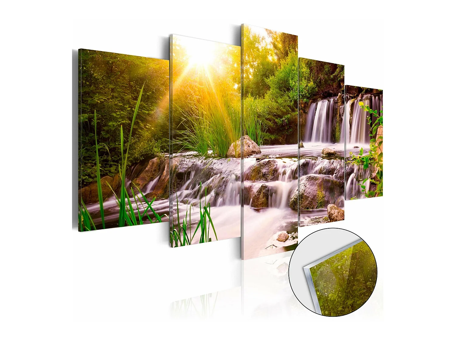 Tableau sur verre cascade de la forêt - 100 x 50 cm