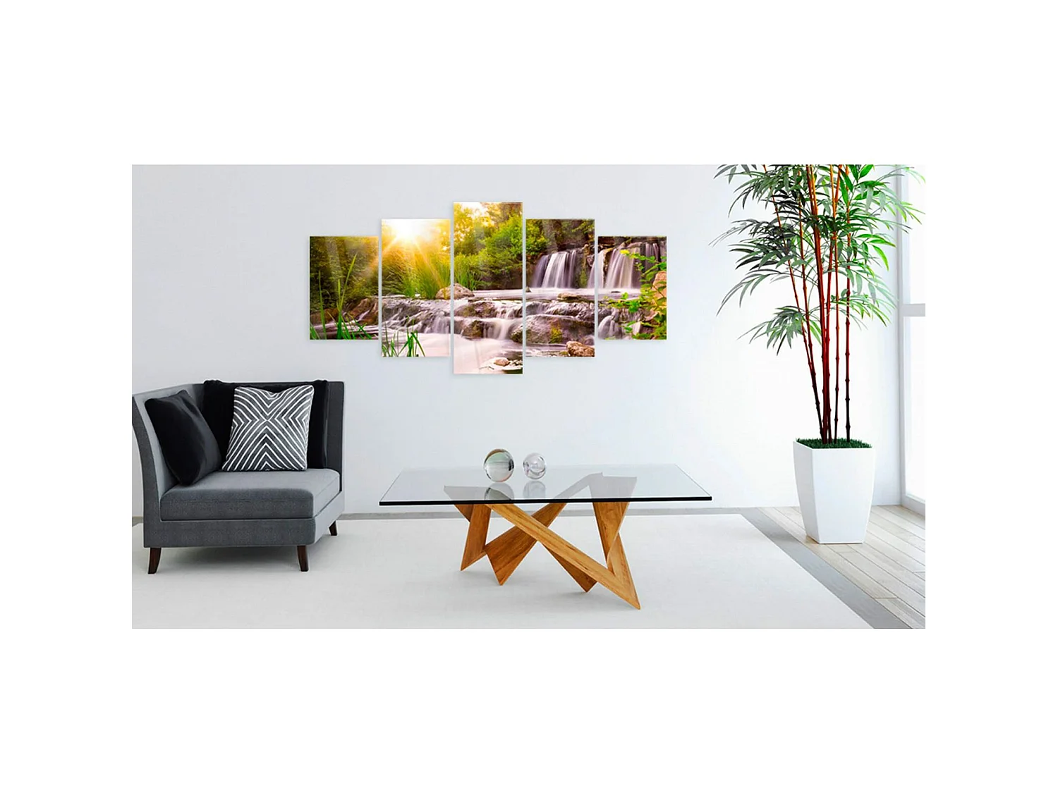 Tableau sur verre cascade de la forêt - 100 x 50 cm