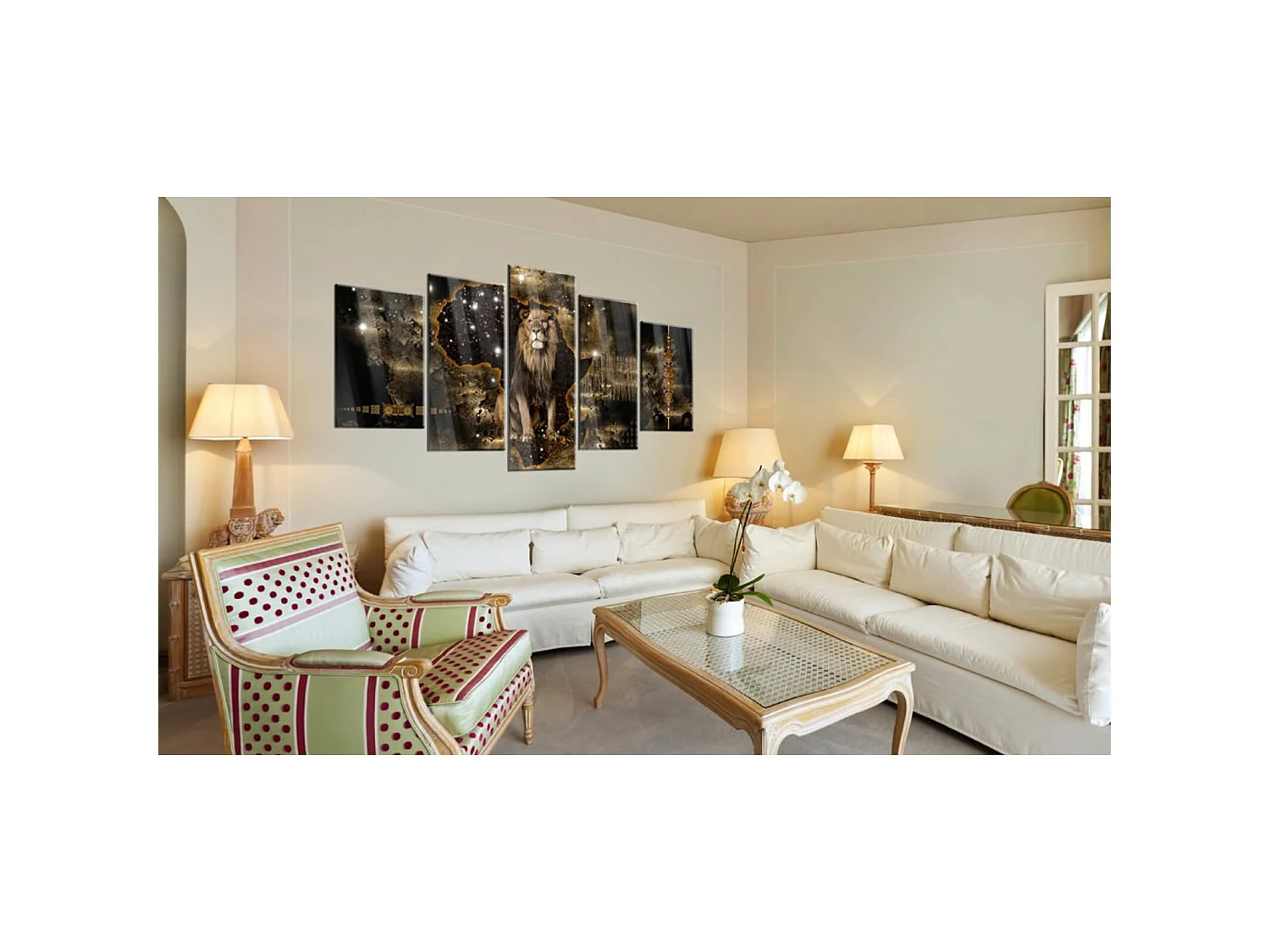 Tableau sur verre lion d'or - 200 x 100 cm