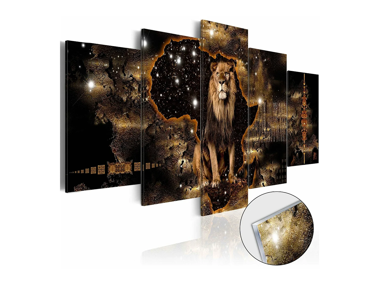 Tableau sur verre lion d'or - 200 x 100 cm