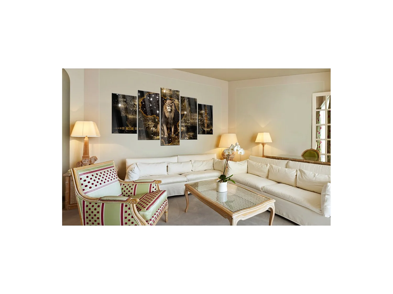 Tableau sur verre lion d'or - 200 x 100 cm