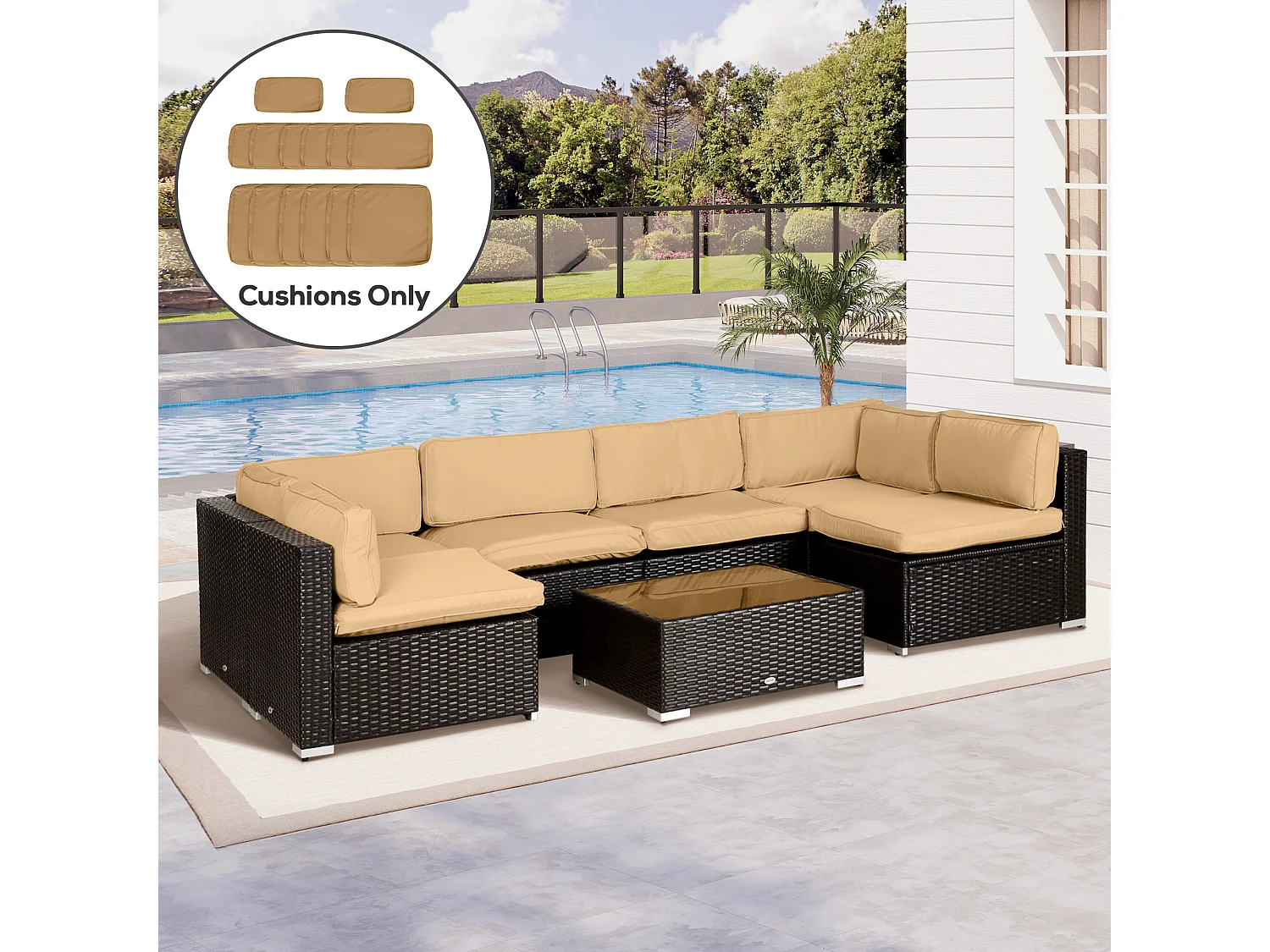 Lot de 14 housses de rechange coussins salon de jardin - 6 housses coussin d'assise, 8 housses coussin dossier - housses zippées polyester déperlant marron