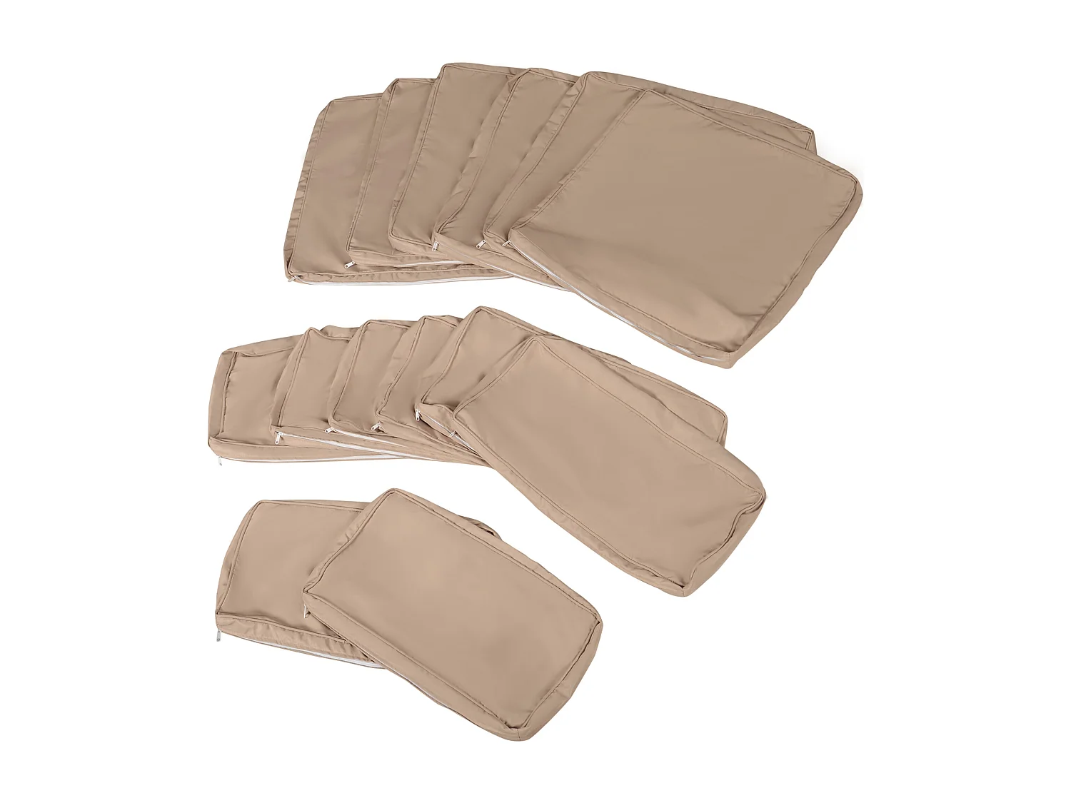 Lot de 14 housses de rechange coussins salon de jardin - 6 housses coussin d'assise, 8 housses coussin dossier - housses zippées polyester déperlant marron