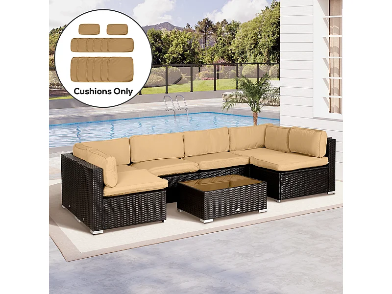 Lot de 14 housses de rechange coussins salon de jardin - 6 housses coussin d'assise, 8 housses coussin dossier - housses zippées polyester déperlant marron