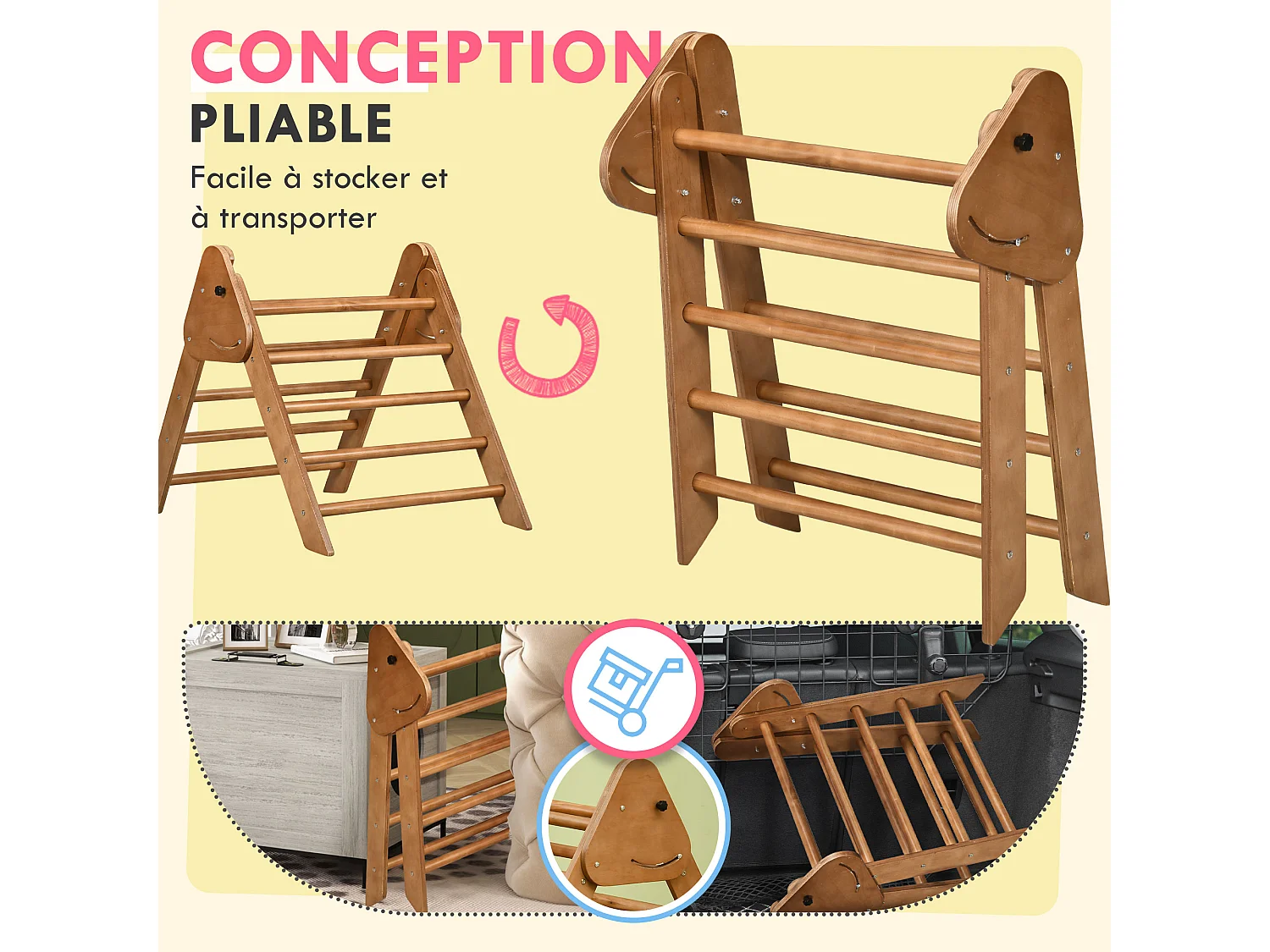 Triangle d'escalade enfant - aire de jeux pour enfants - mur escalade - pliable - bois de hêtre