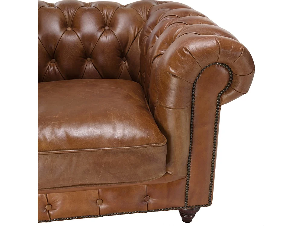 GASTON - Fauteuil CHESTERFIELD capitonné vintage cuir marron