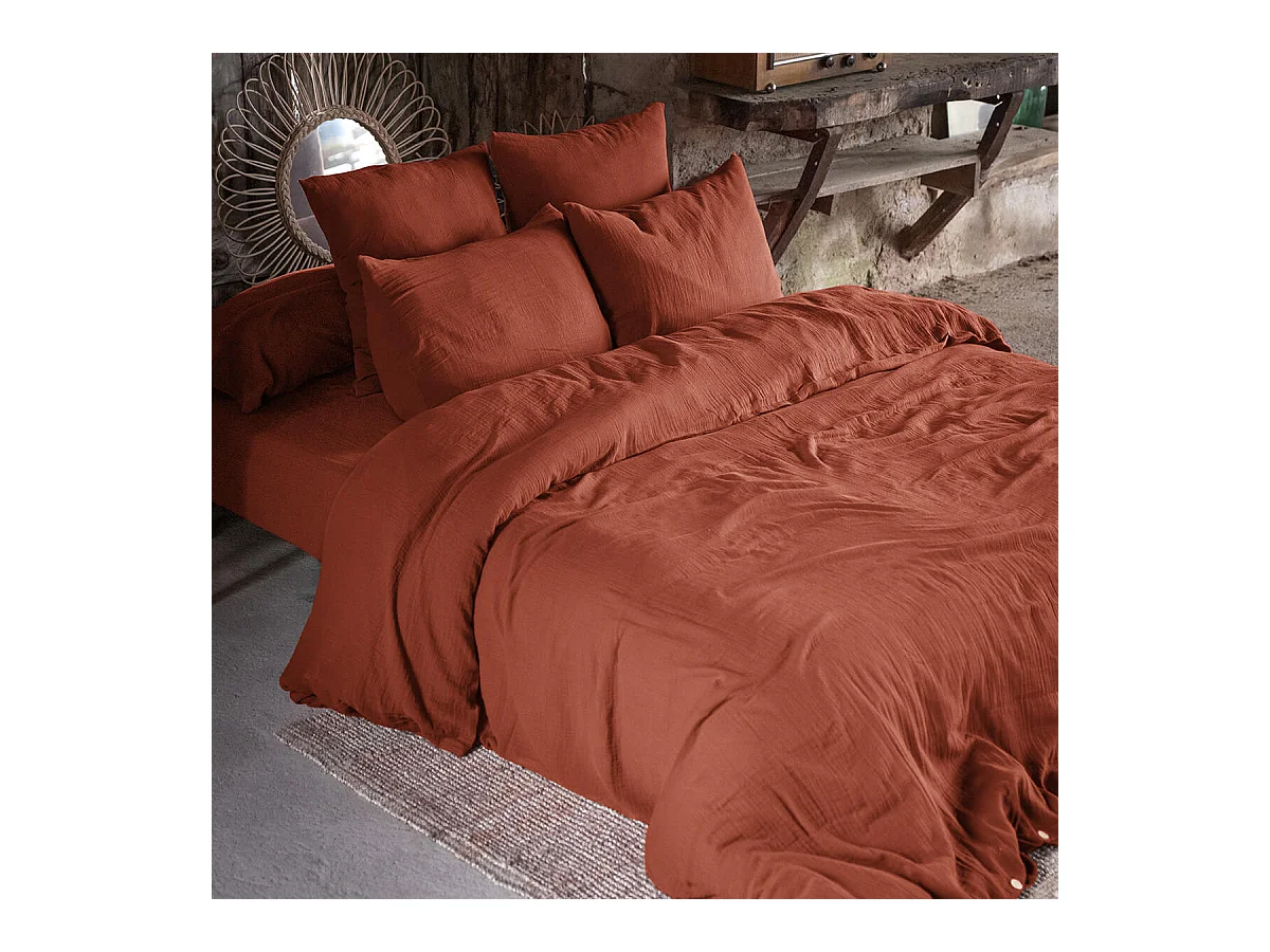 OUREA - Taie d'Oreiller 50x70cm Gaze de Coton Terracotta