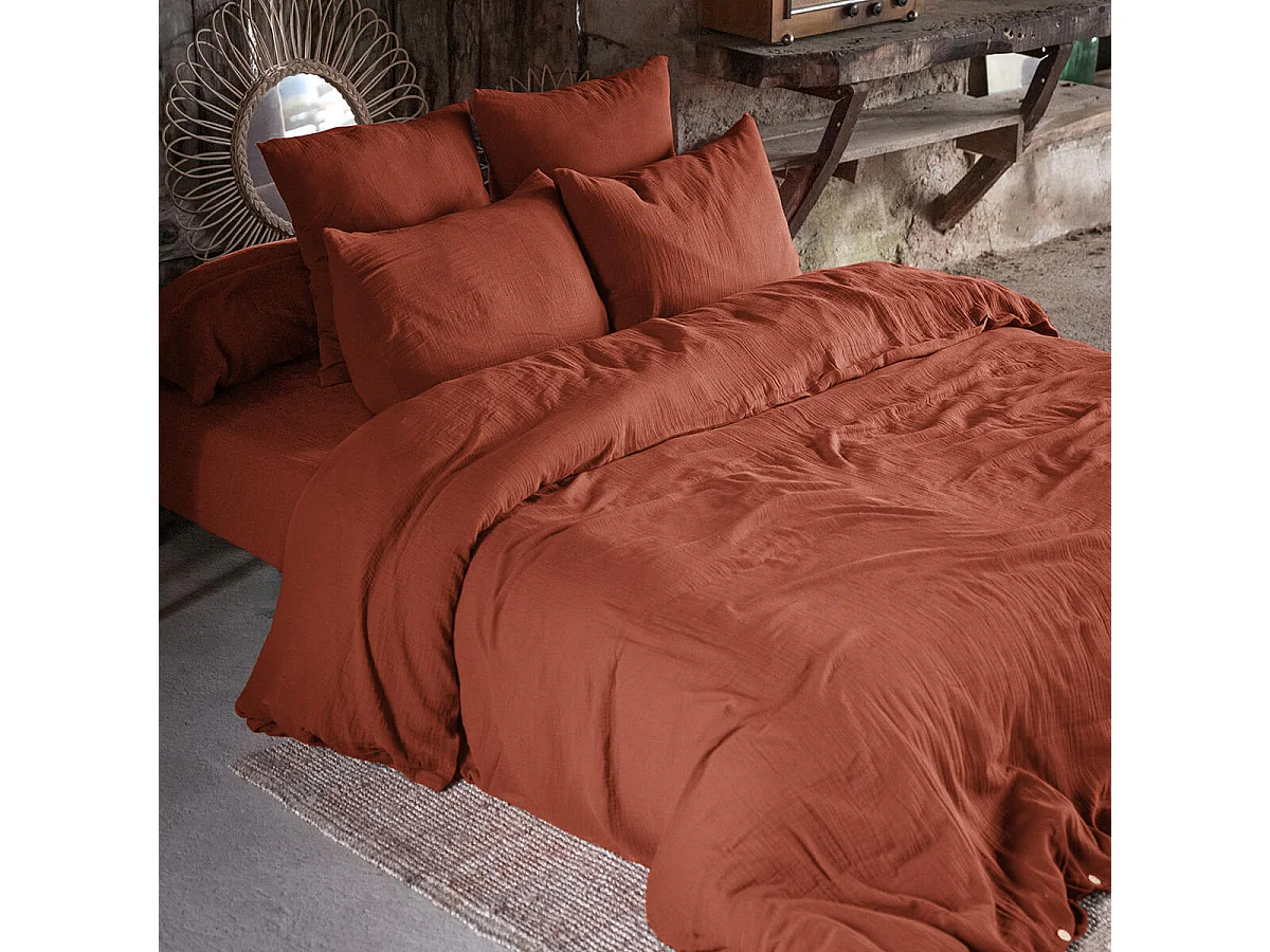 OUREA - Taie d'Oreiller 50x70cm Gaze de Coton Terracotta