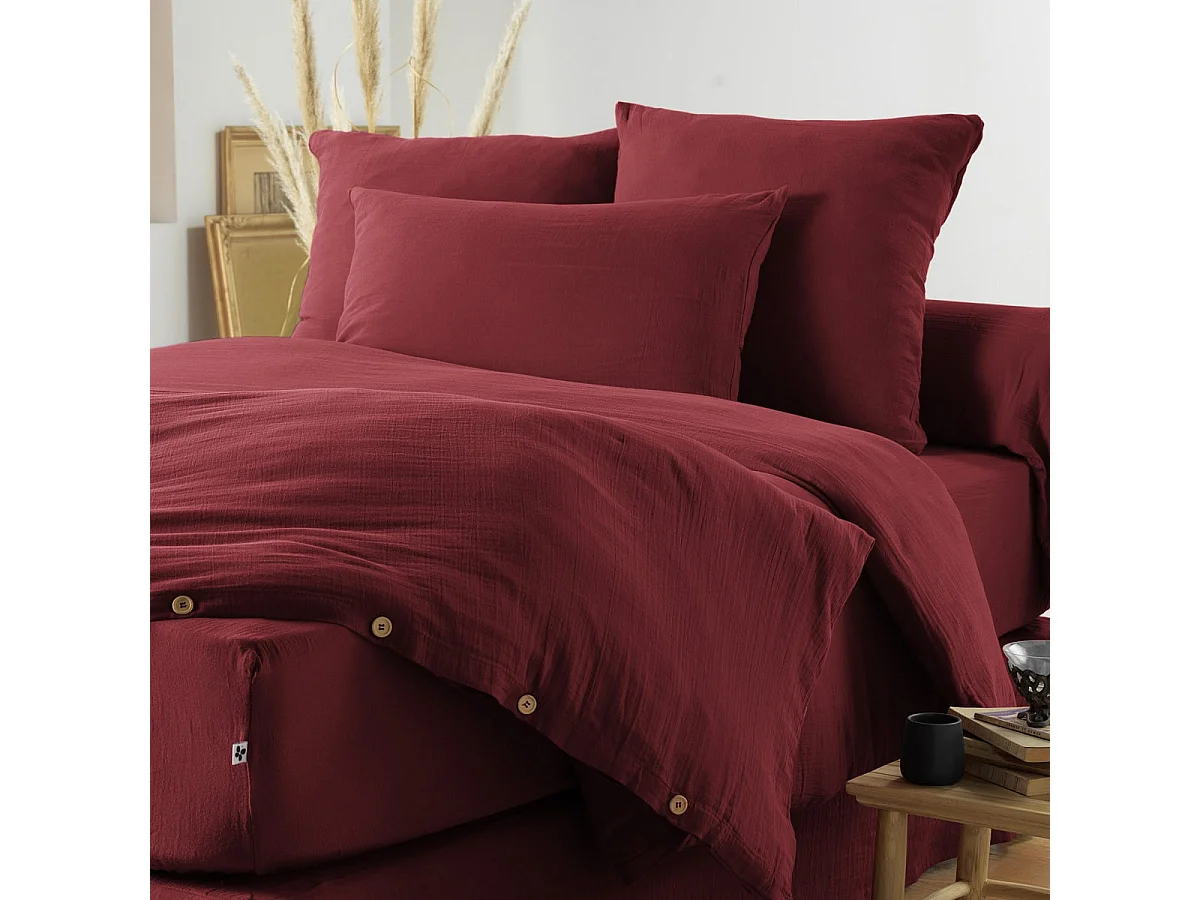 OUREA - Taie d'Oreiller 60x60cm Gaze de Coton Lie de Vin