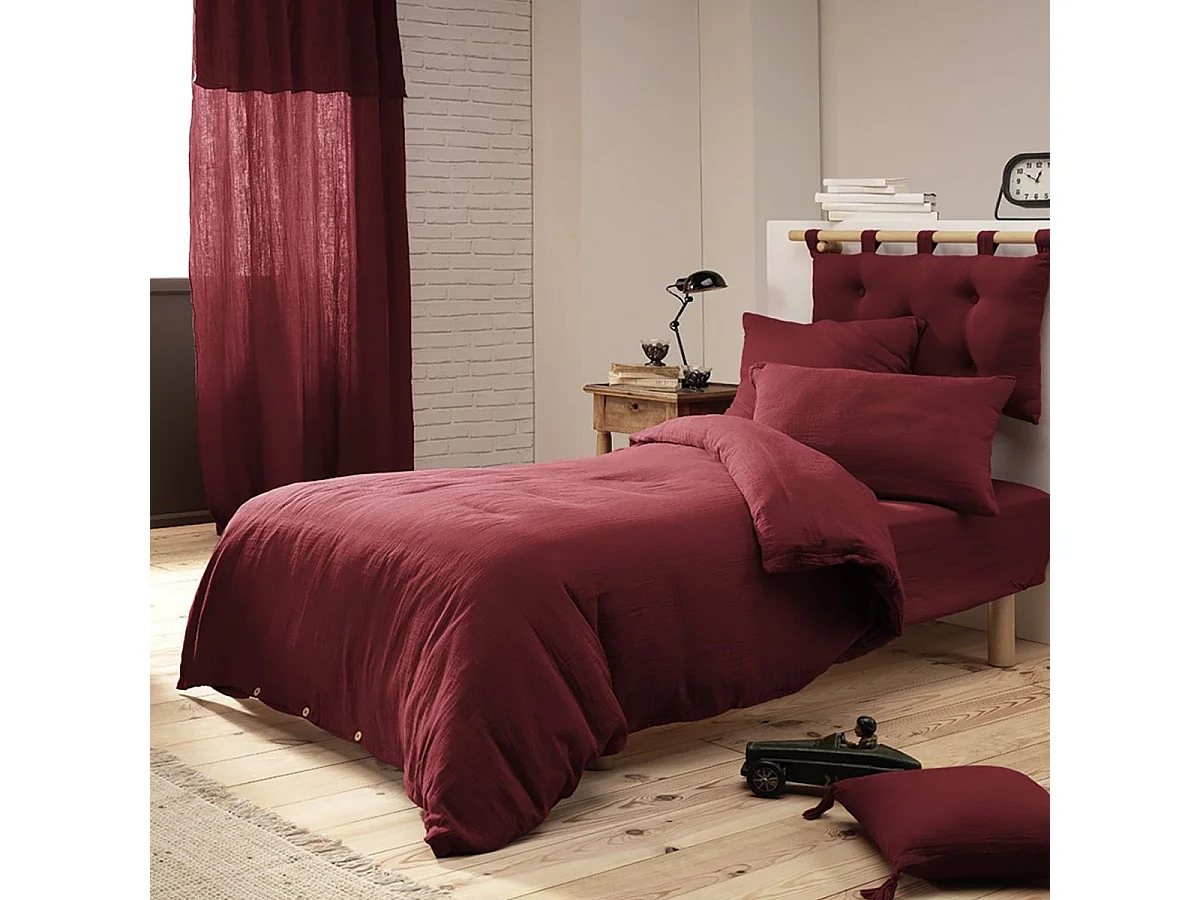 OUREA - Taie d'Oreiller 60x60cm Gaze de Coton Lie de Vin