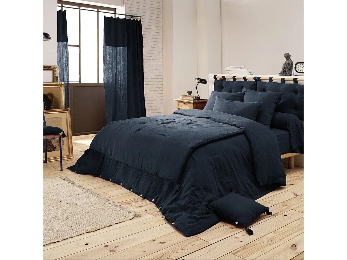 OUREA - Taie d'Oreiller 50x70cm Gaze de Coton Minuit